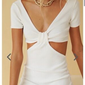 Edikted White Ribbed Cut-Out Crop Top